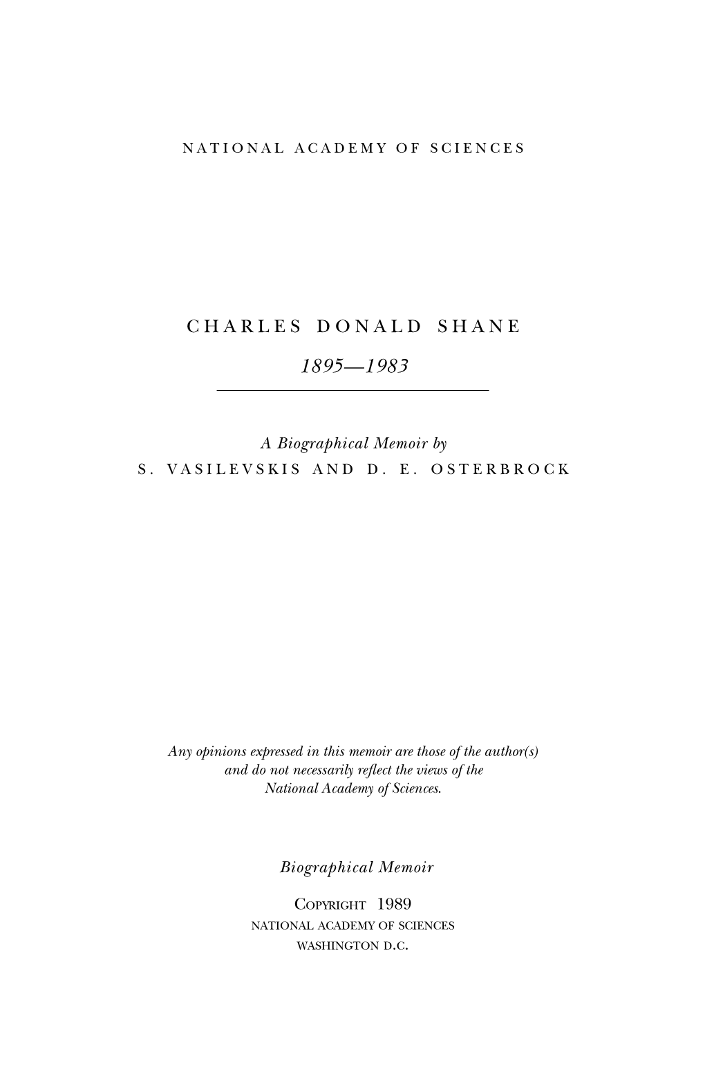 CHARLES DONALD SHANE September 6, 1895-March 19, 1983
