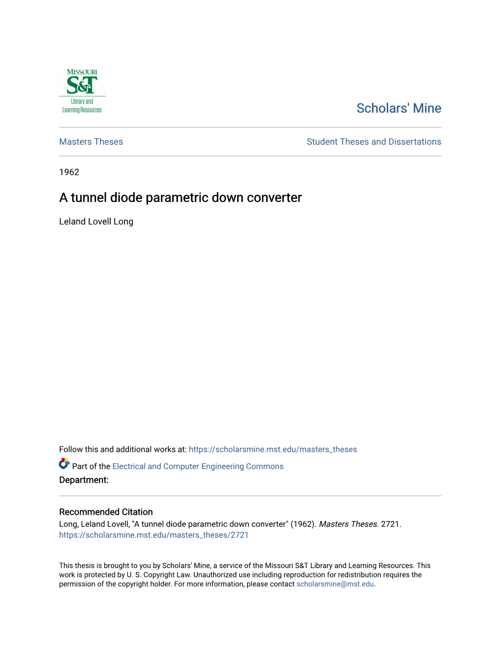 A Tunnel Diode Parametric Down Converter