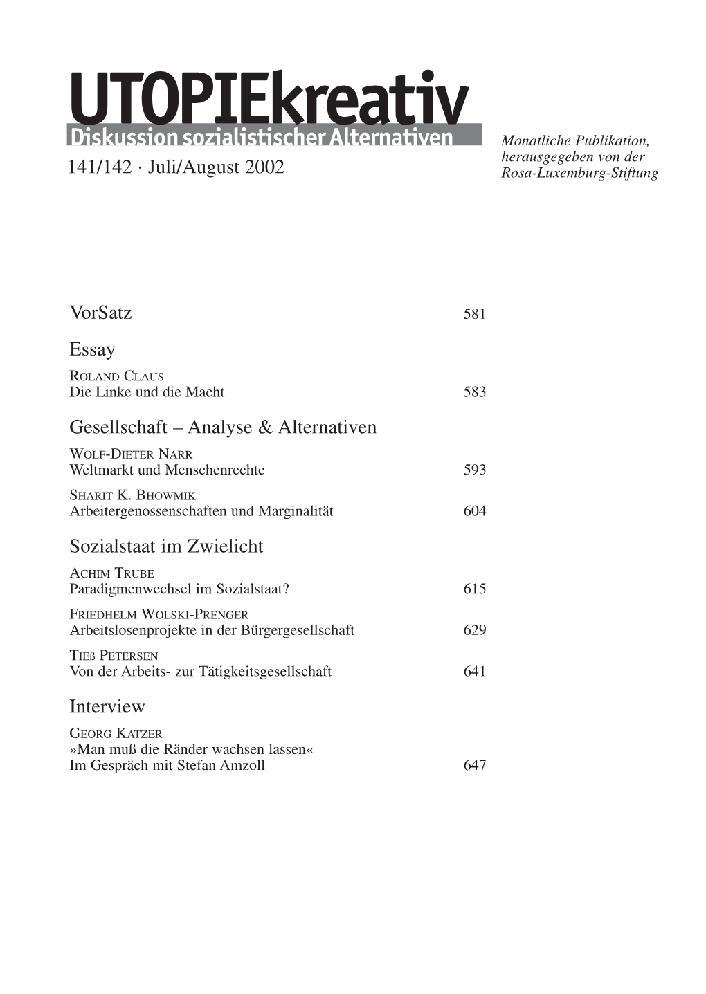 141/142 Juli/August 2002 Rosa-Luxemburg-Stiftung