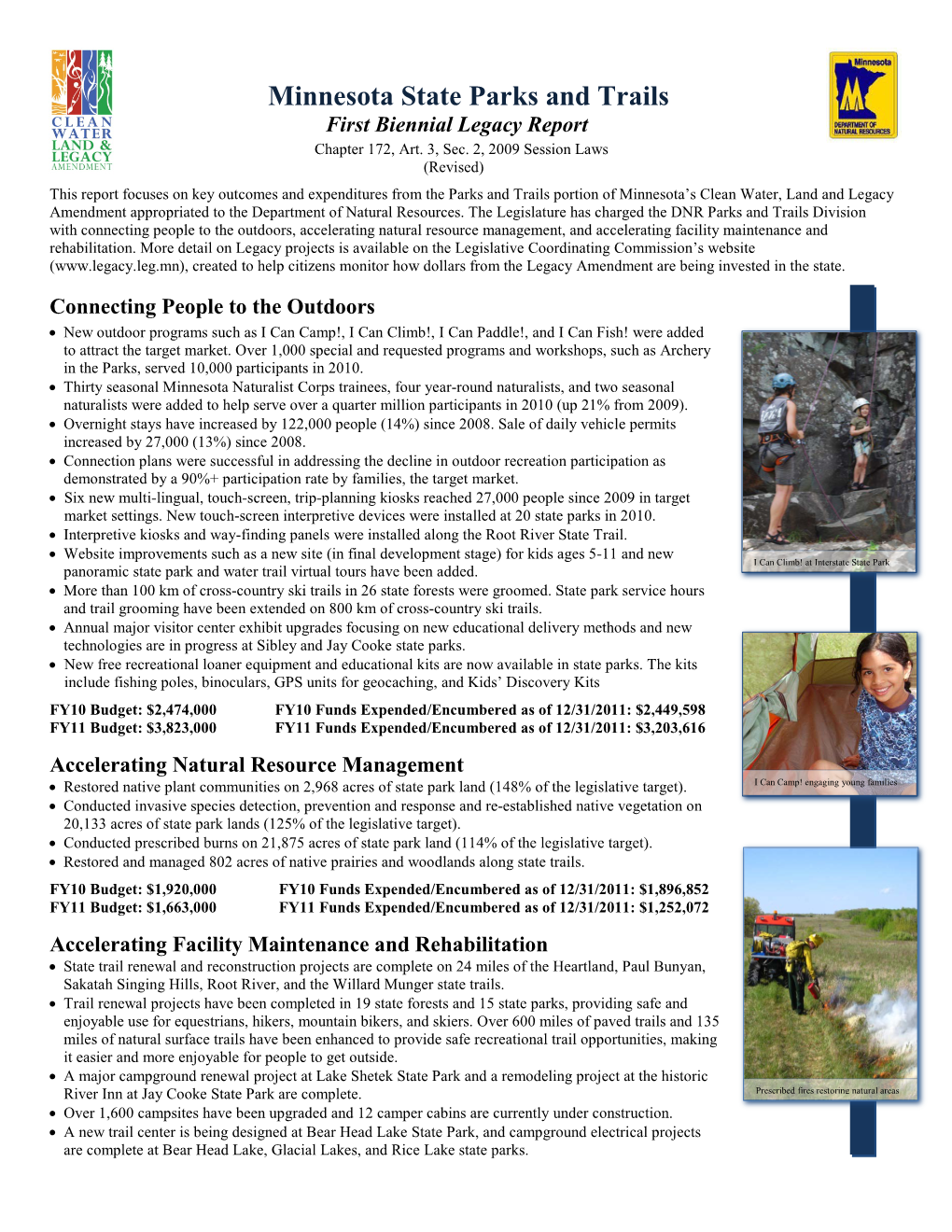 Minnesota State Parks and Trails First Biennial Legacy Report Chapter 172, Art