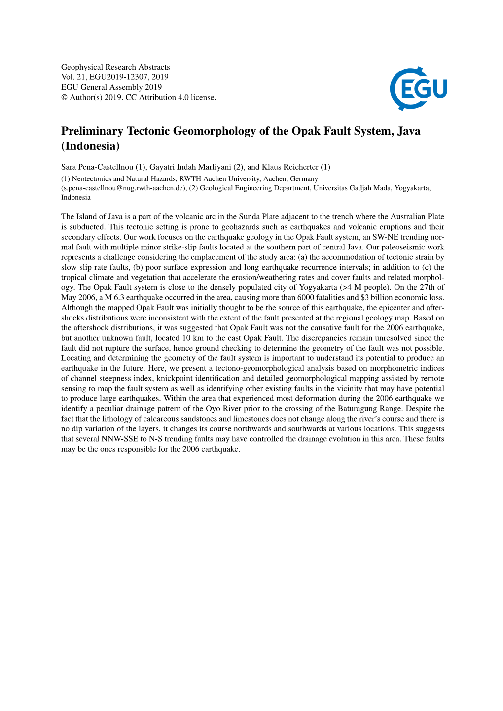 Preliminary Tectonic Geomorphology of the Opak Fault System, Java (Indonesia)