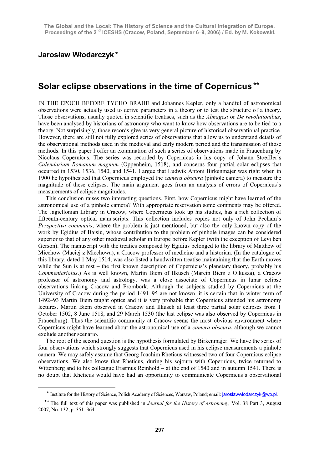 Solar Eclipse Observations in the Time of Copernicus **
