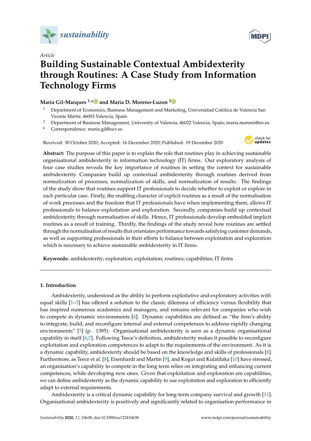 Building Sustainable Contextual Ambidexterity Through Routines: a Case Study from Information Technology Firms