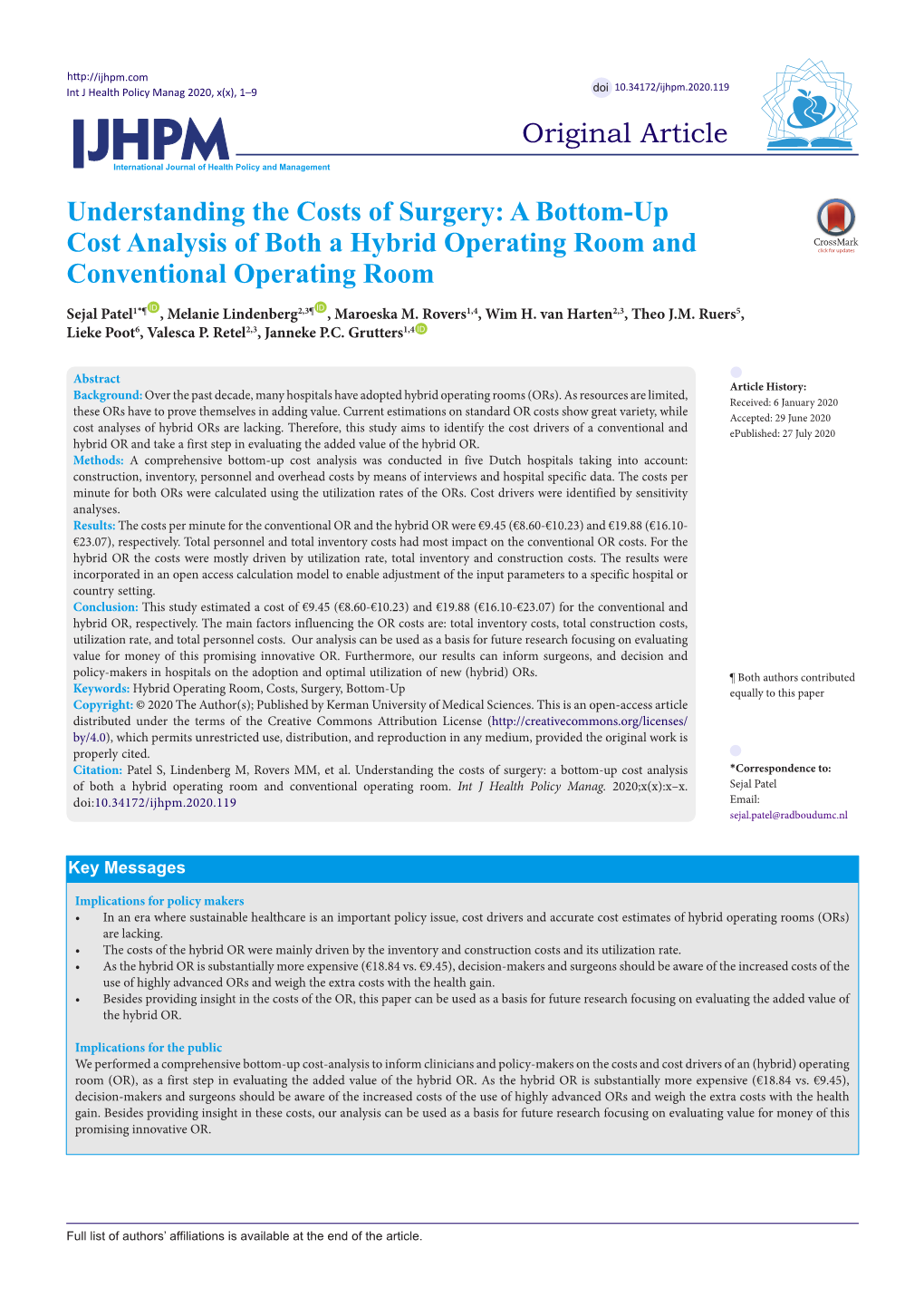 A Bottom-Up Cost Analysis of Both a Hybrid Operating Room and Conventional Operating Room