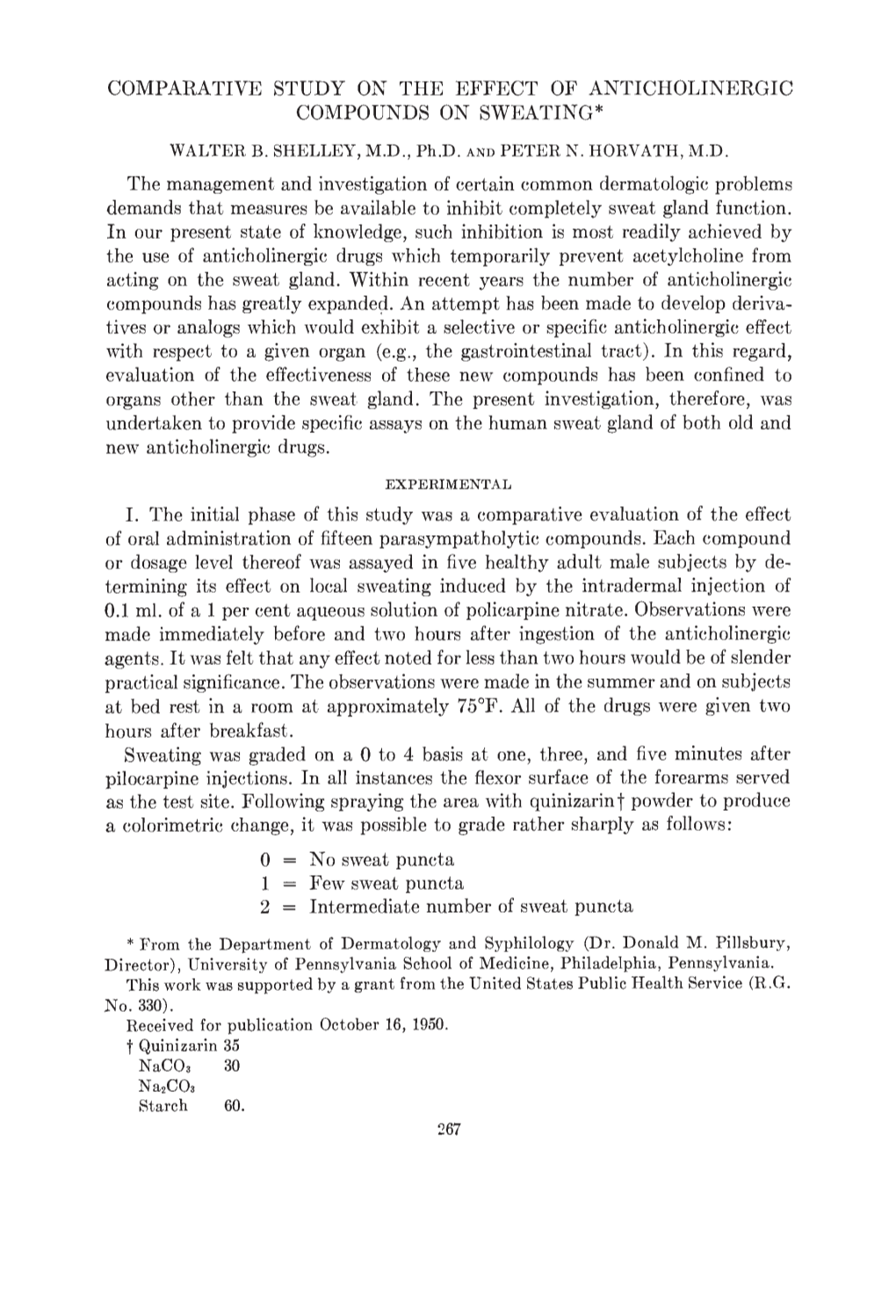 Comparative Study on the Effect of Anticholinergic Compounds on Sweating* Walter B