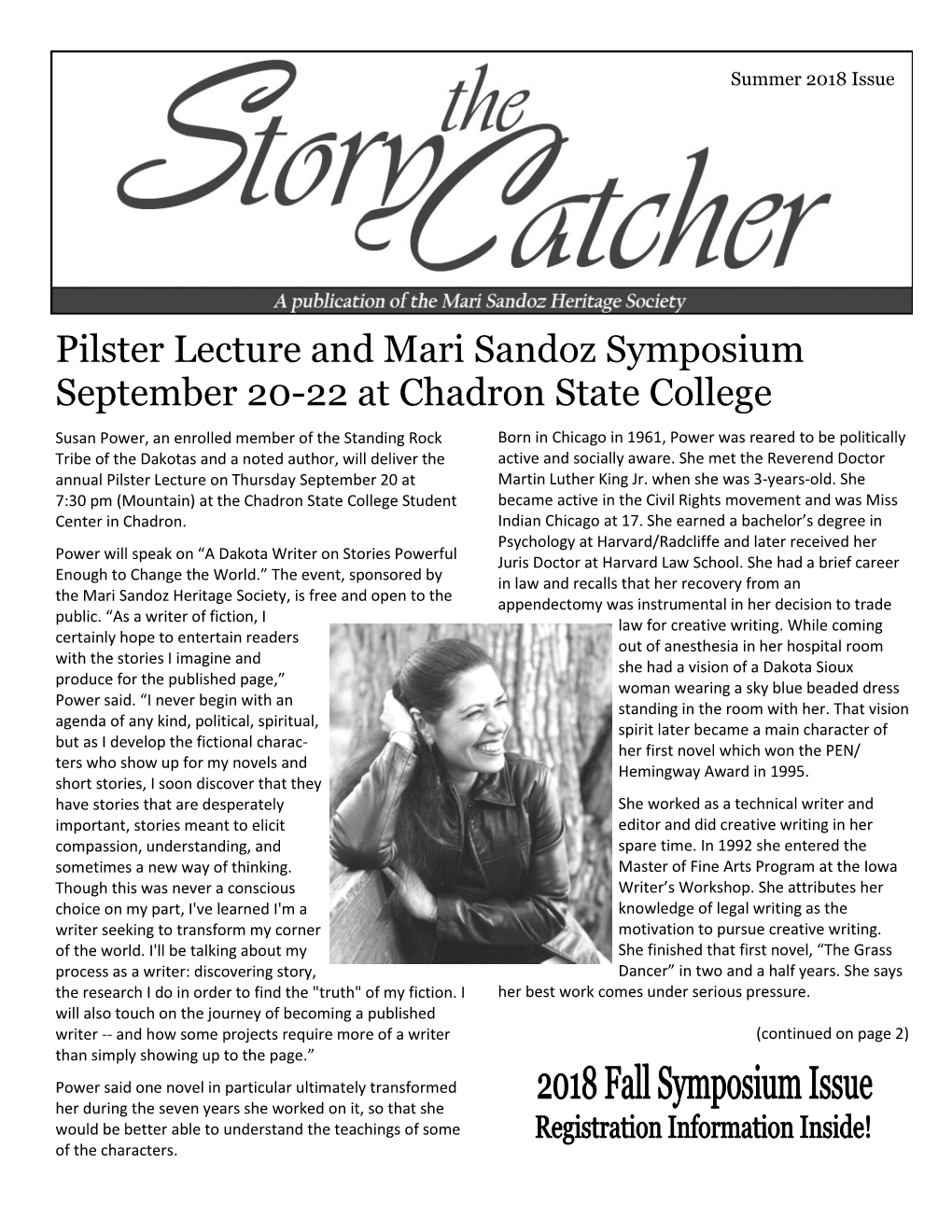Pilster Lecture and Mari Sandoz Symposium September 20-22 At