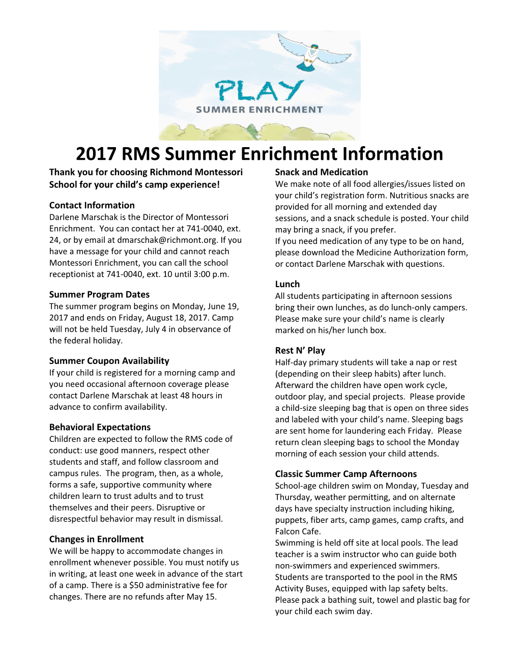 2017RMS Summer Enrichment Information