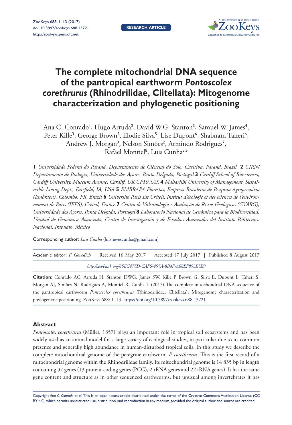 The Complete Mitochondrial DNA Sequence of the Pantropical