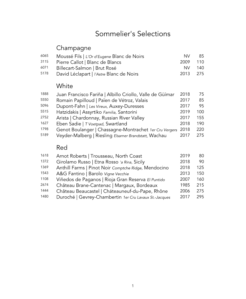 Sommelier's Selections