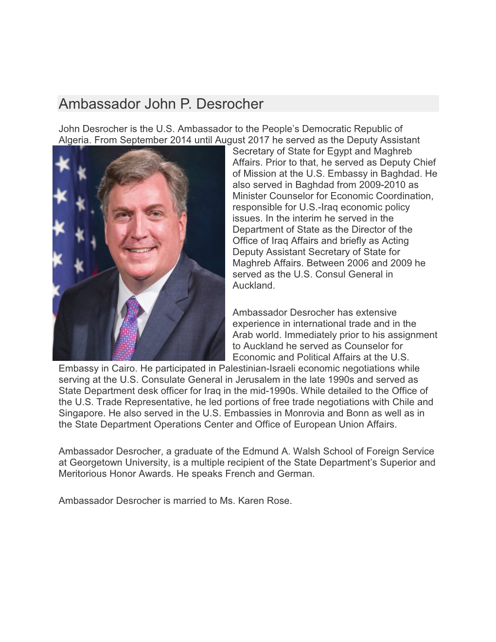 Ambassador John P. Desrocher