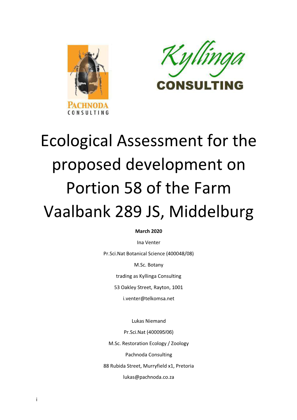 Appendix 6, Ecological Assessment