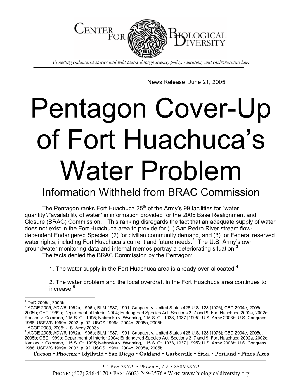 Pentagon Cover-Up of Fort Huachuca's Water Problem