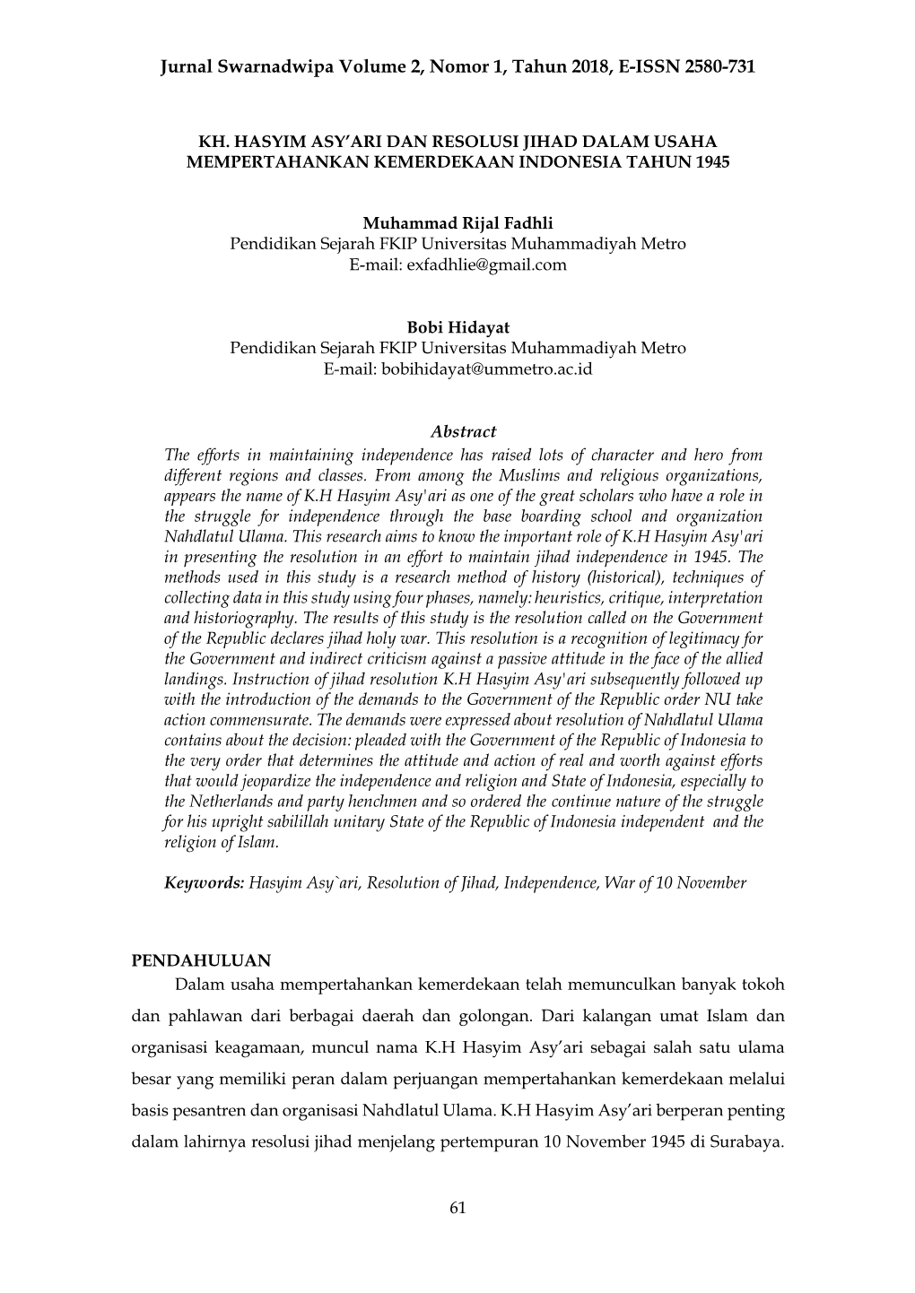 Jurnal Swarnadwipa Volume 2, Nomor 1, Tahun 2018, E-ISSN 2580-731