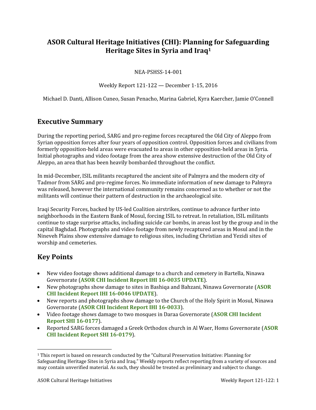 ASOR Cultural Heritage Initiatives (CHI): Planning for Safeguarding Heritage Sites in Syria and Iraq1