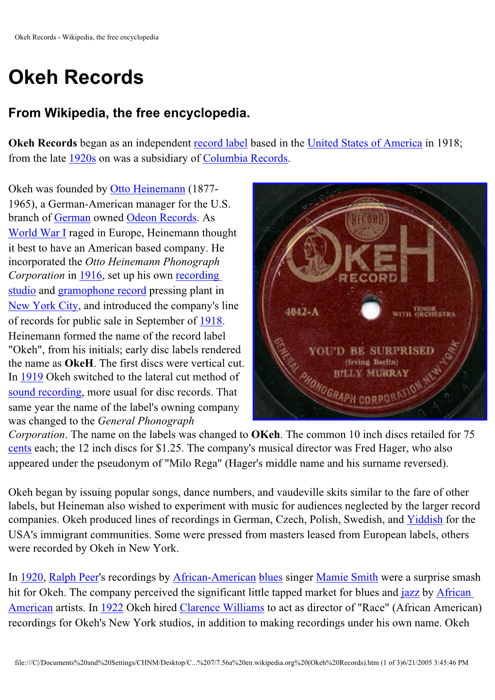 Okeh Records - Wikipedia, the Free Encyclopedia