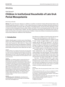Children in Institutional Households of Late Uruk Period Mesopotamia
