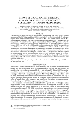 Impact of Gross Domestic Product Change on Municipal Solid Waste Generation in Maputo, Mozambique