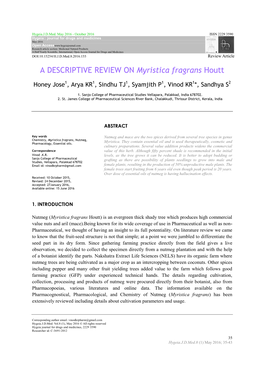 A DESCRIPTIVE REVIEW on Myristica Fragrans Houtt