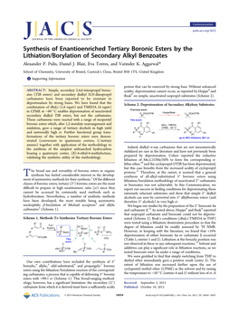 Synthesis of Enantioenriched Tertiary Boronic Esters by the Lithiation/Borylation of Secondary Alkyl Benzoates Alexander P