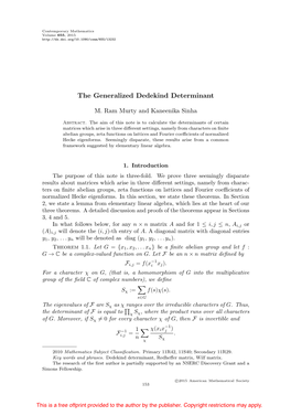 The Generalized Dedekind Determinant