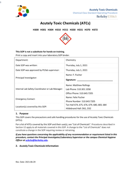 Acutely Toxic Chemicals (Atcs)