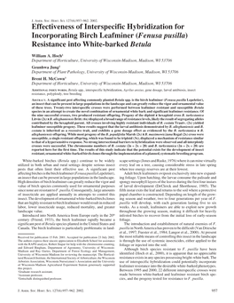 Effectiveness of Interspecific Hybridization for Incorporating Birch Leafminer (Fenusa Pusilla) Resistance Into White-Barked Betula