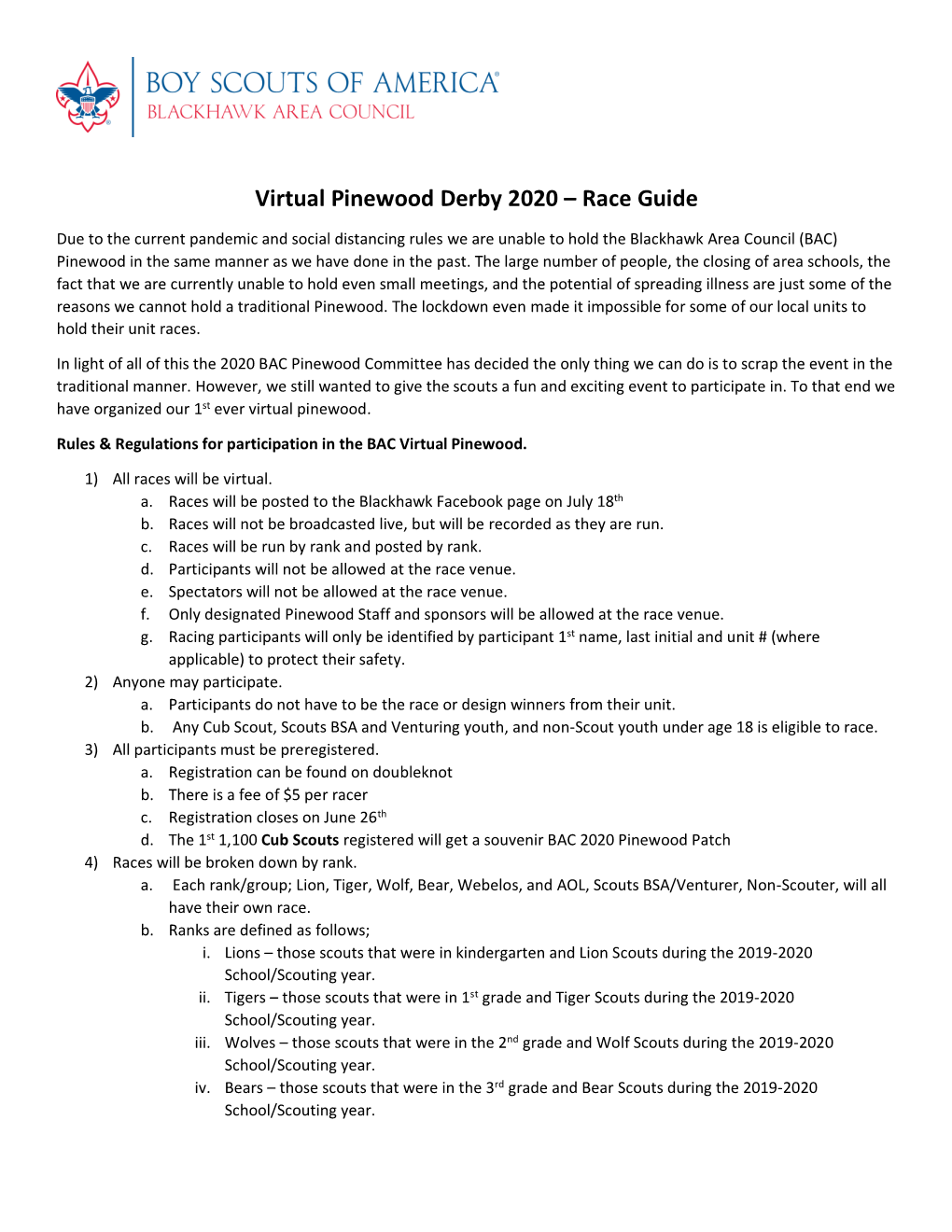 Virtual Pinewood Derby 2020 – Race Guide