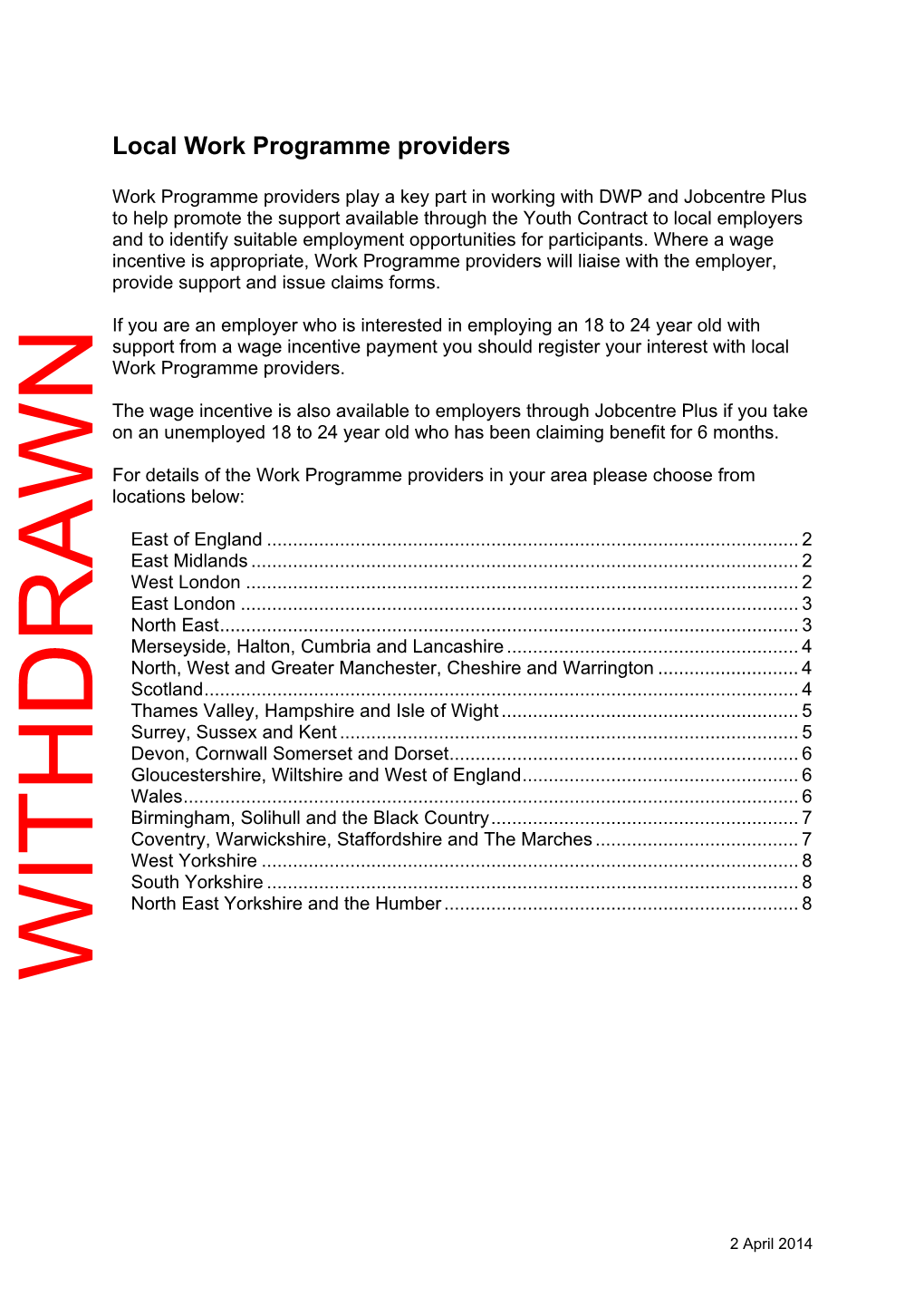 Local Work Programme Providers