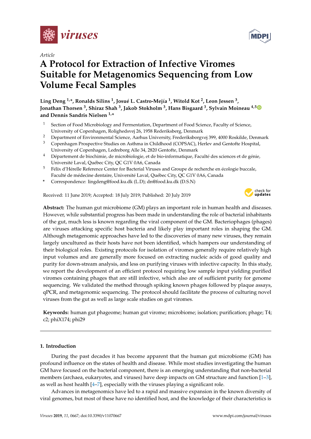 A Protocol for Extraction of Infective Viromes Suitable for Metagenomics Sequencing from Low Volume Fecal Samples