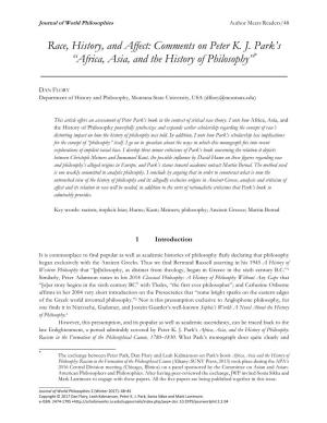 Africa, Asia, and the History of Philosophy”* ______