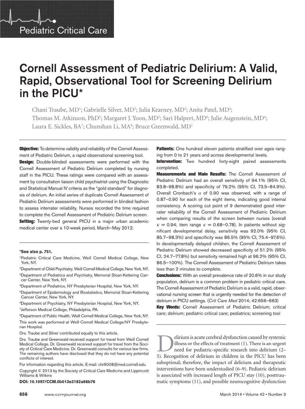 Cornell Assessment of Pediatric Delirium: a Valid, Rapid, Observational Tool for Screening Delirium in the PICU*