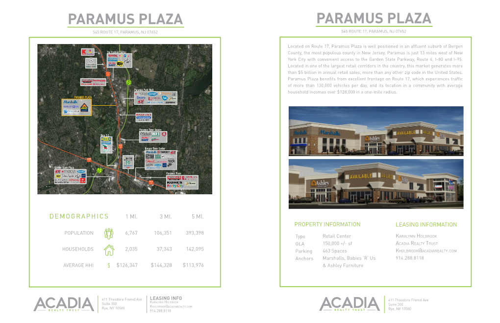 Paramus Plaza Paramus Plaza 545 Route 17, Paramus, Nj 07652 545 Route 17, Paramus, Nj 07652