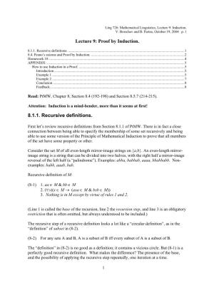Lecture 9: Proof by Induction. 8.1.1. Recursive Definitions