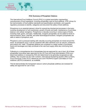 IFAC Summary of Phosphate Citations the International Food Additives