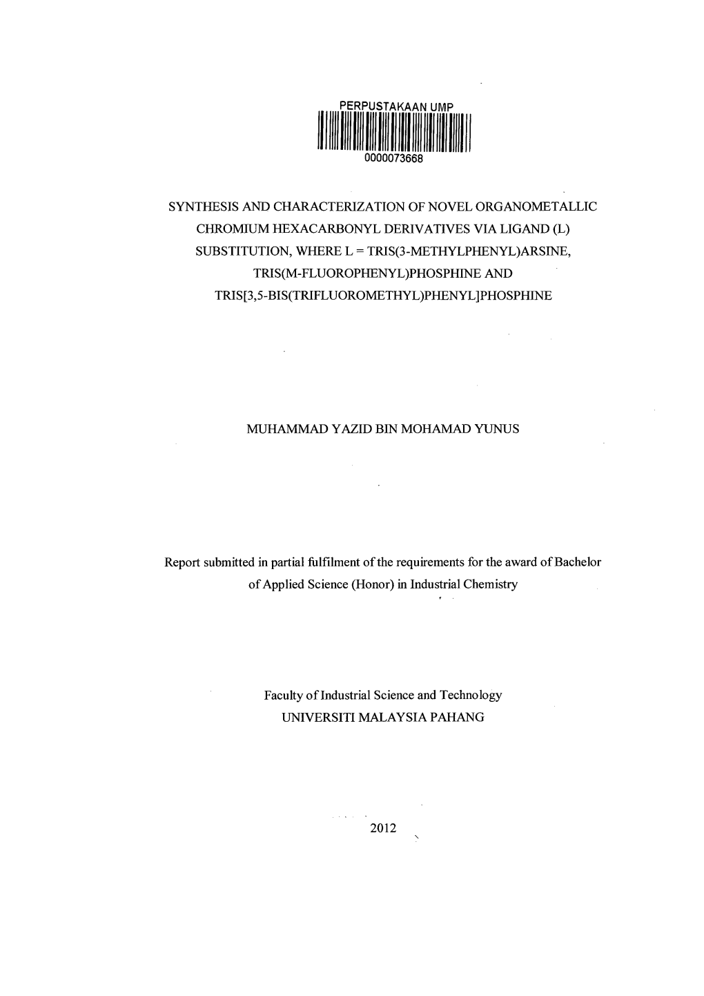 0000073668 Synthesis and Characterization of Novel