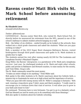 Ravens Center Matt Birk Visits St. Mark School Before Announcing Retirement
