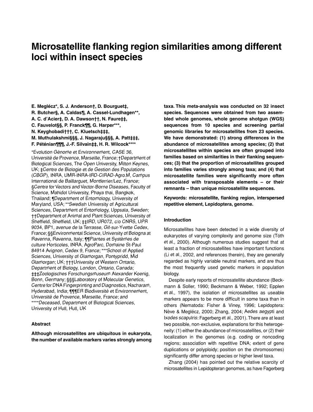 Microsatellite Flanking Region Similarities Among Different Loci Within Insect Species