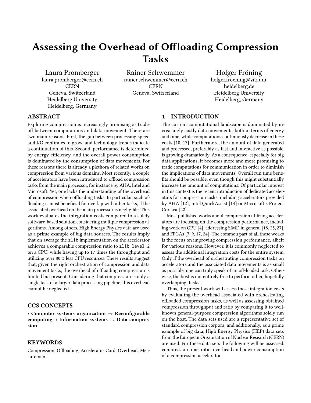 Assessing the Overhead of Offloading Compression Tasks