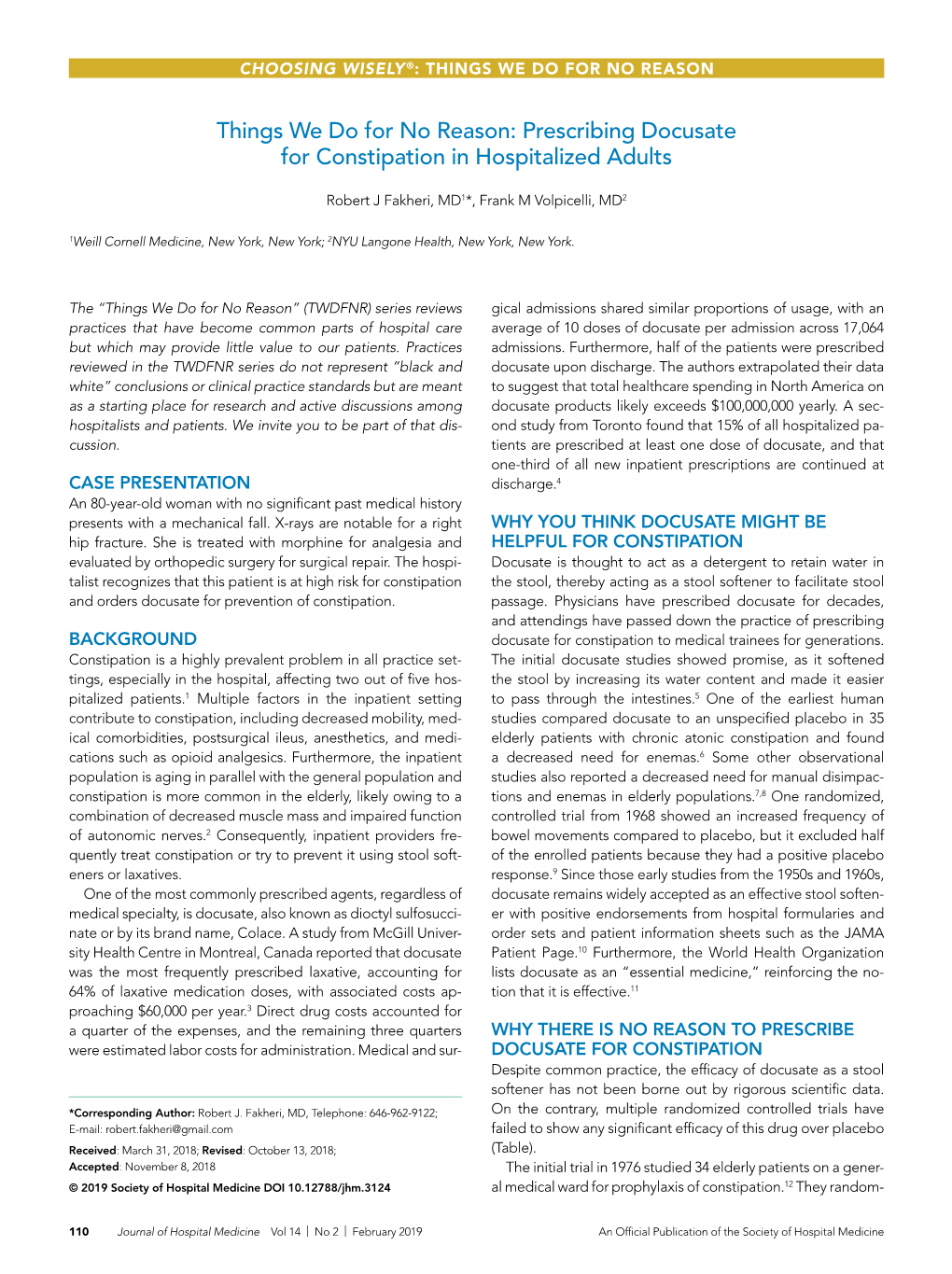 Prescribing Docusate for Constipation in Hospitalized Adults