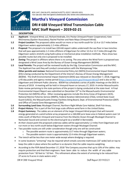 DRI # 688 Vineyard Wind Transmission Cable MVC Staff Report – 2019‐02‐21 1