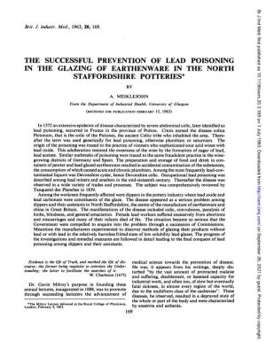 The Successful Prevention of Lead Poisoning in the Glazing of Earthenware in the North Staffordshire Potteries* by A