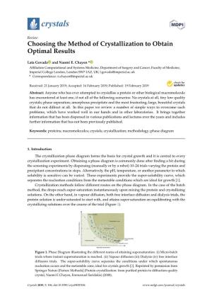 Choosing the Method of Crystallization to Obtain Optimal Results
