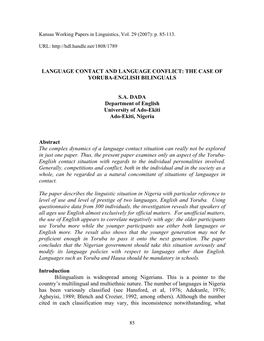 Language Contact and Language Conflict: the Case of Yoruba-English Bilinguals