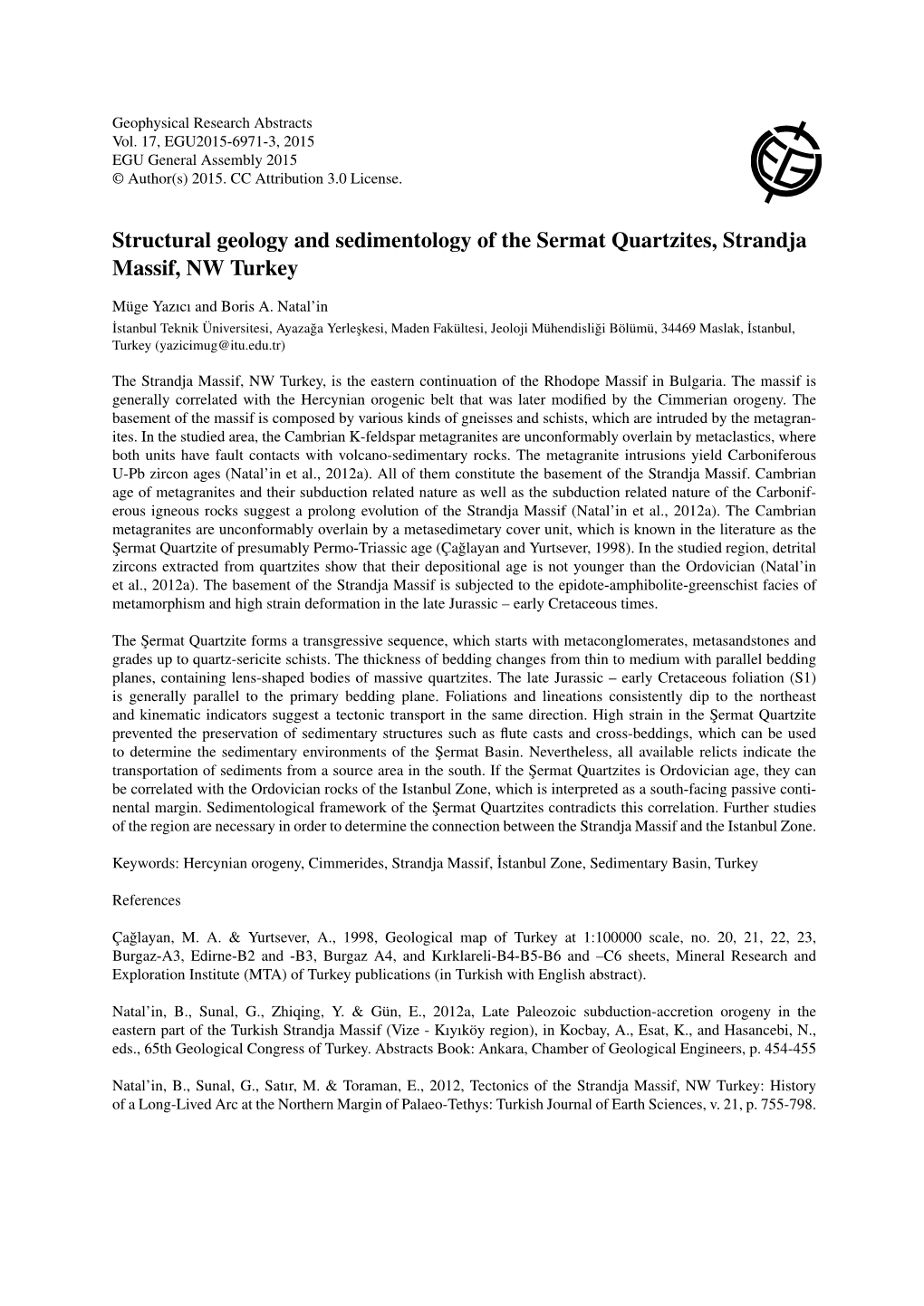 Structural Geology and Sedimentology of the Sermat Quartzites, Strandja Massif, NW Turkey