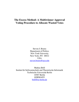 The Excess Method: a Multiwinner Approval Voting Procedure to Allocate Wasted Votes
