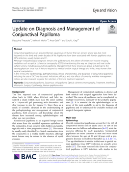 Update on Diagnosis and Management of Conjunctival Papilloma Despoina Theotoka1†, Melina I