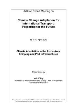 Climate Adaptation in the Arctic Area: Shipping and Port Infrastructures