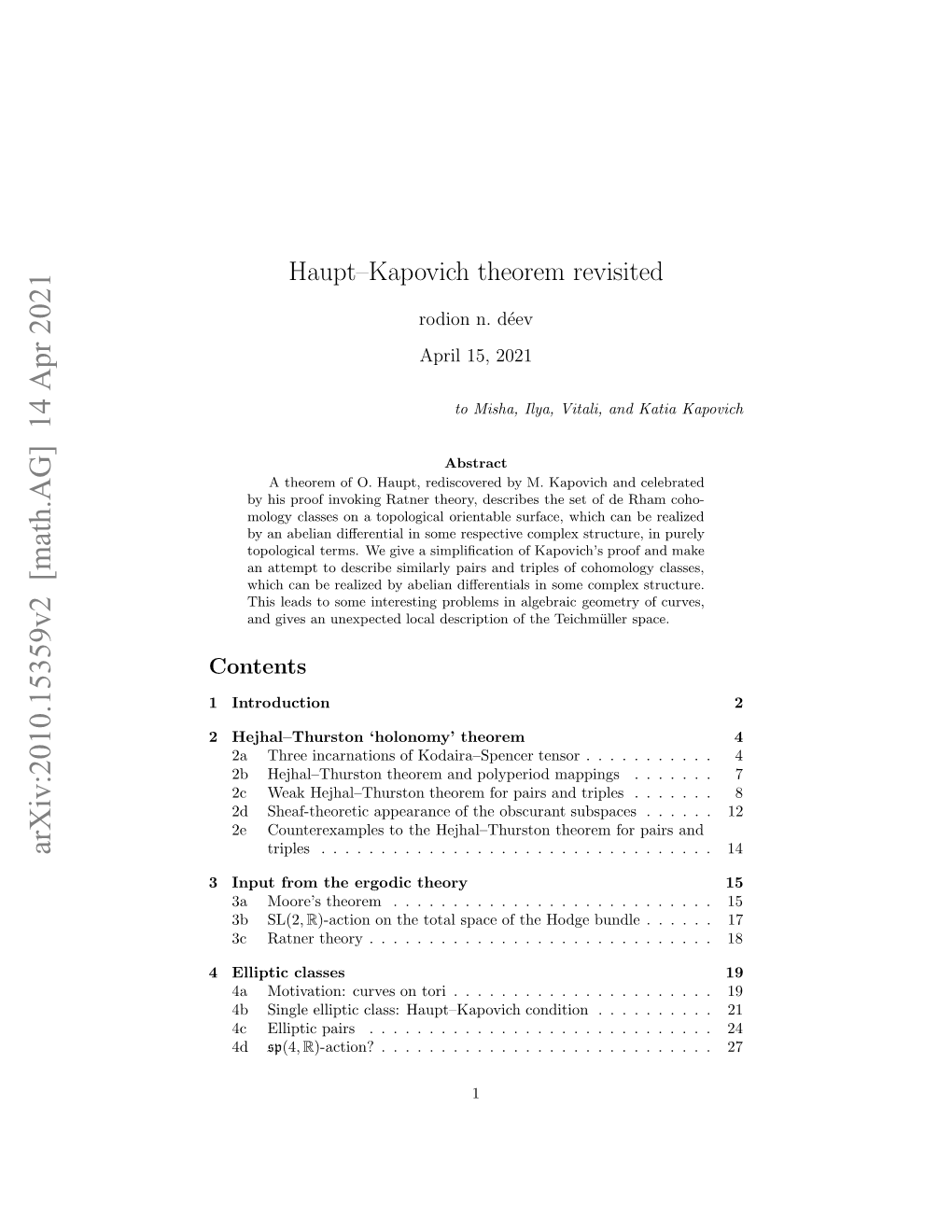 Arxiv:2010.15359V2 [Math.AG] 14 Apr 2021