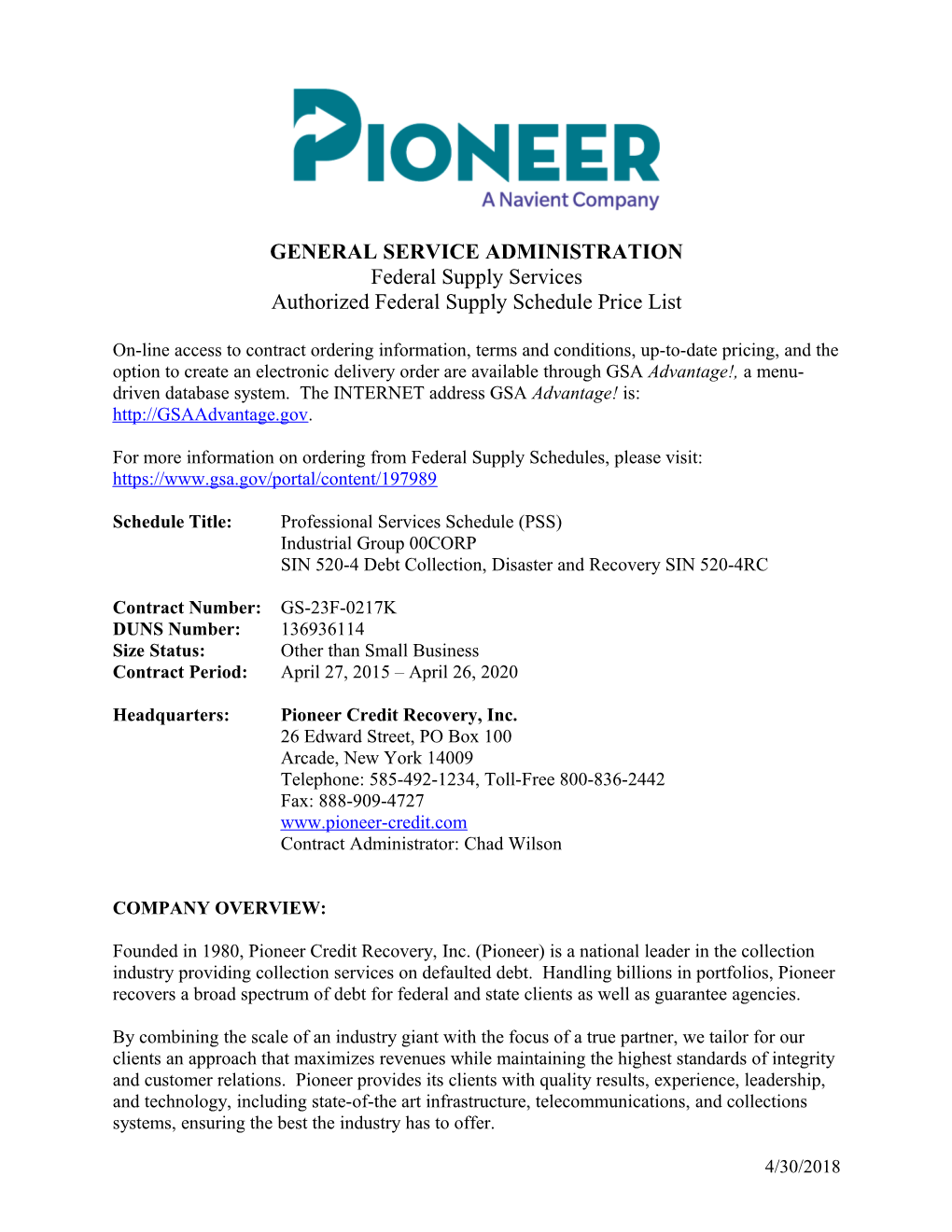 Pioneer Credit Recovery, Inc