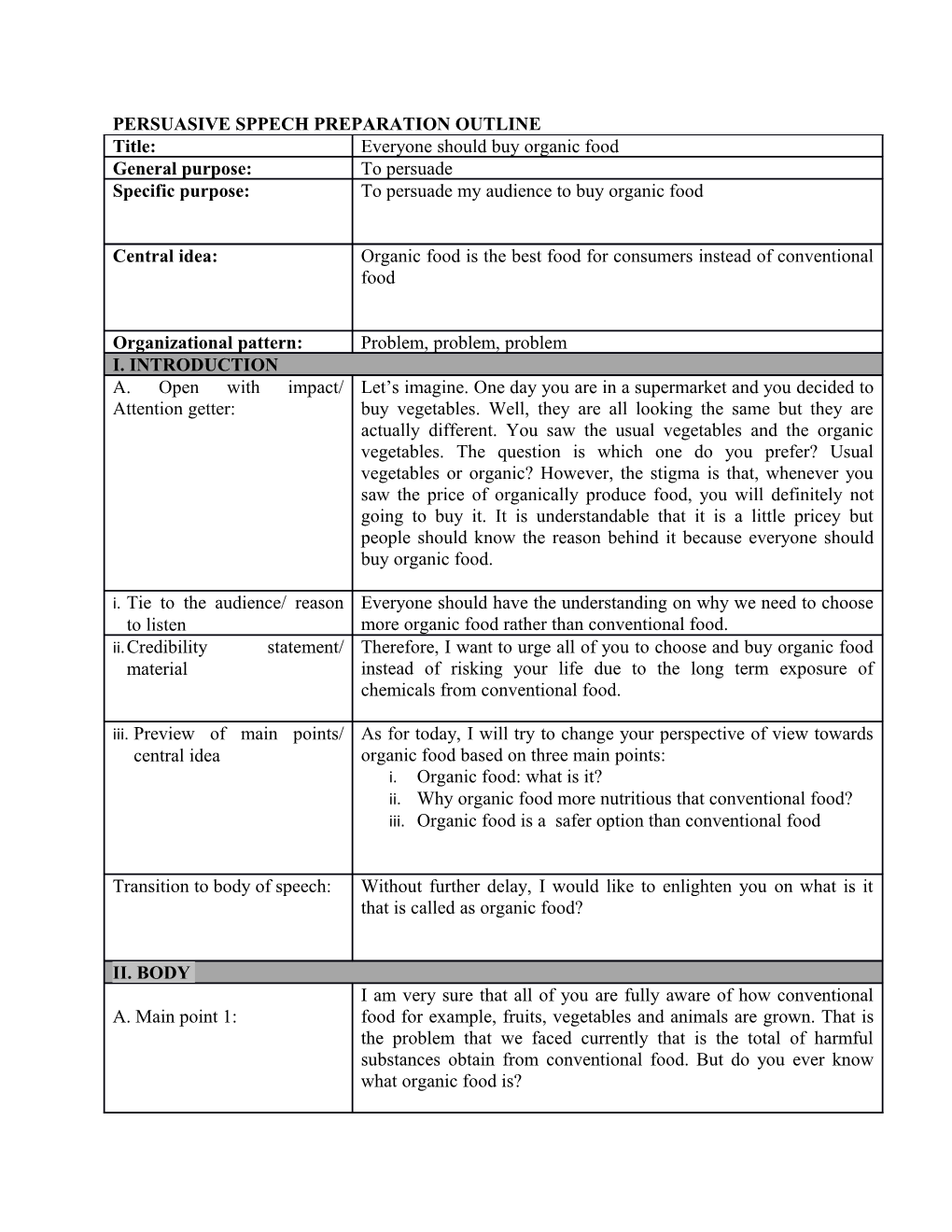 Persuasive Sppech Preparation Outline